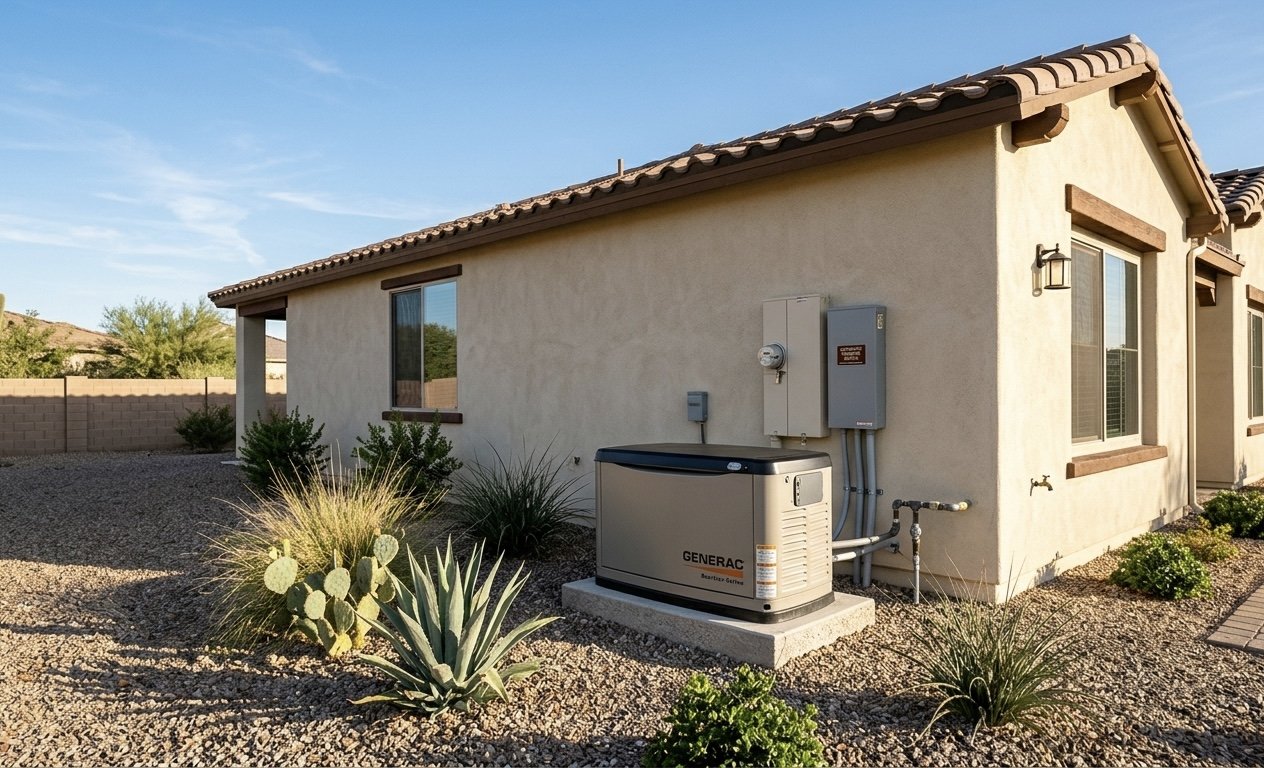 Standby generator outside suburban home